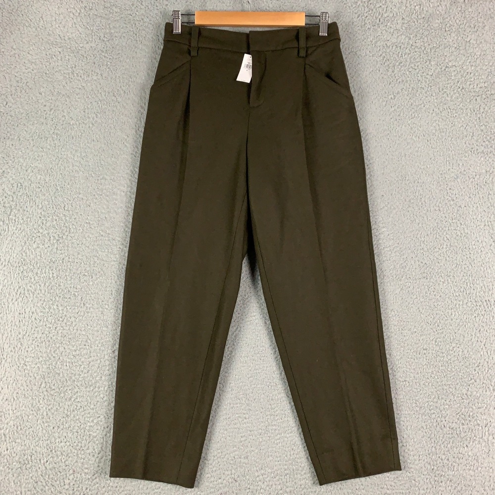 Banana Republic Pleated Wool Pants Womens 6 Olive Green High-Rise Tapered Dress